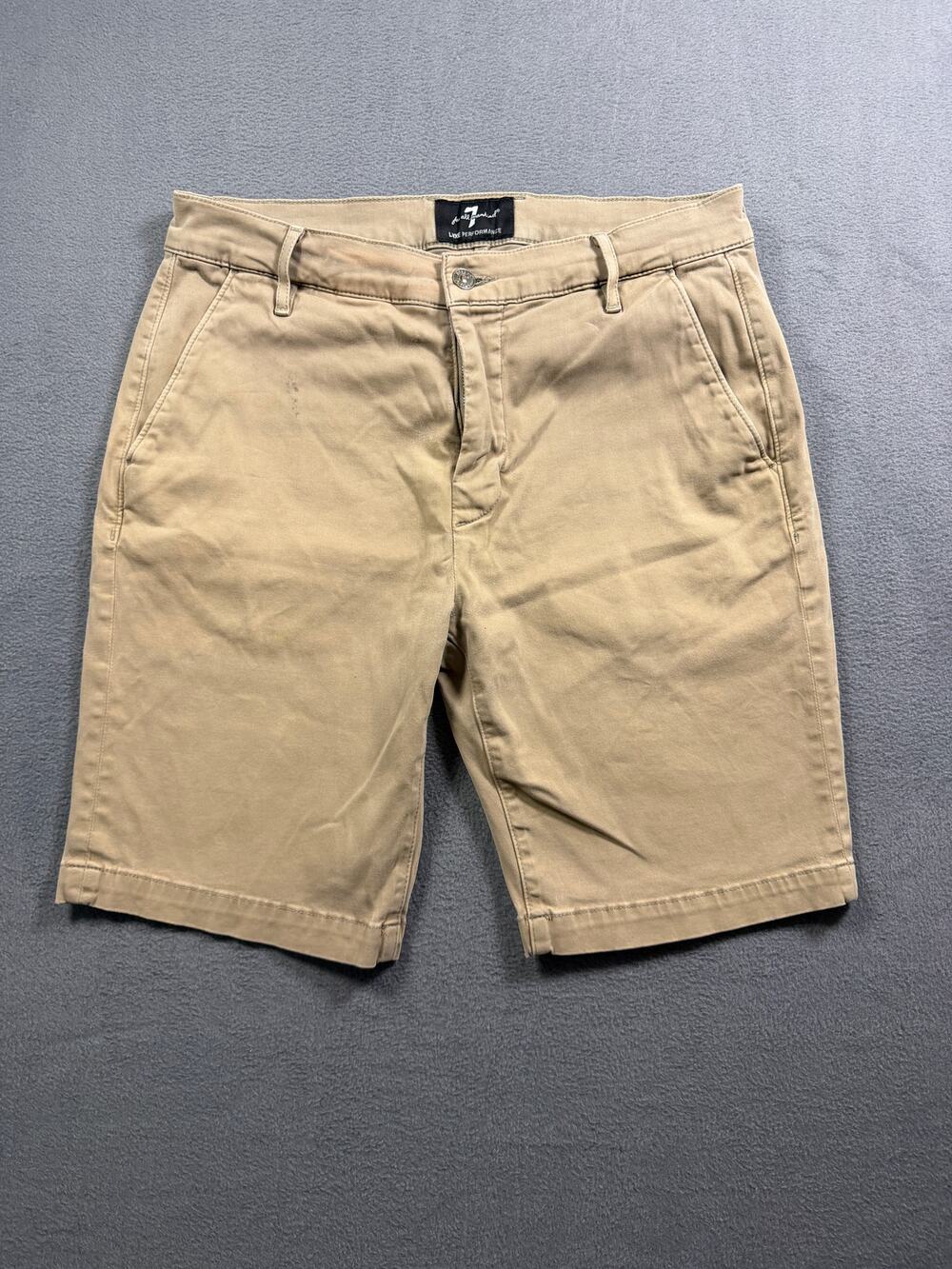 7 For All Mankind Mens 31 Luxe Performance Khaki Chino Shorts Beige Tan